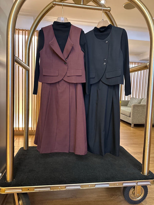 High Quality Turtle Neck With Vest and Skirts Sets